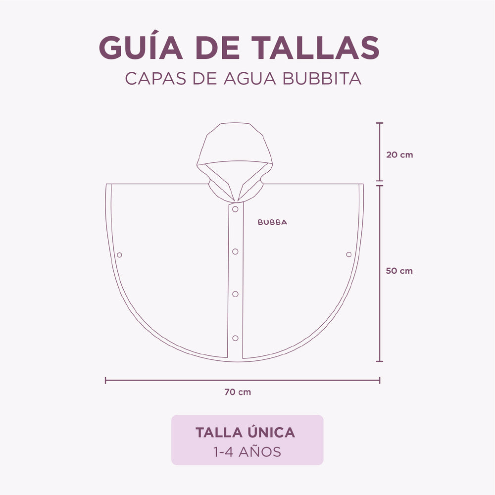Guía de talla para CAPA DE AGUA BUBBITA