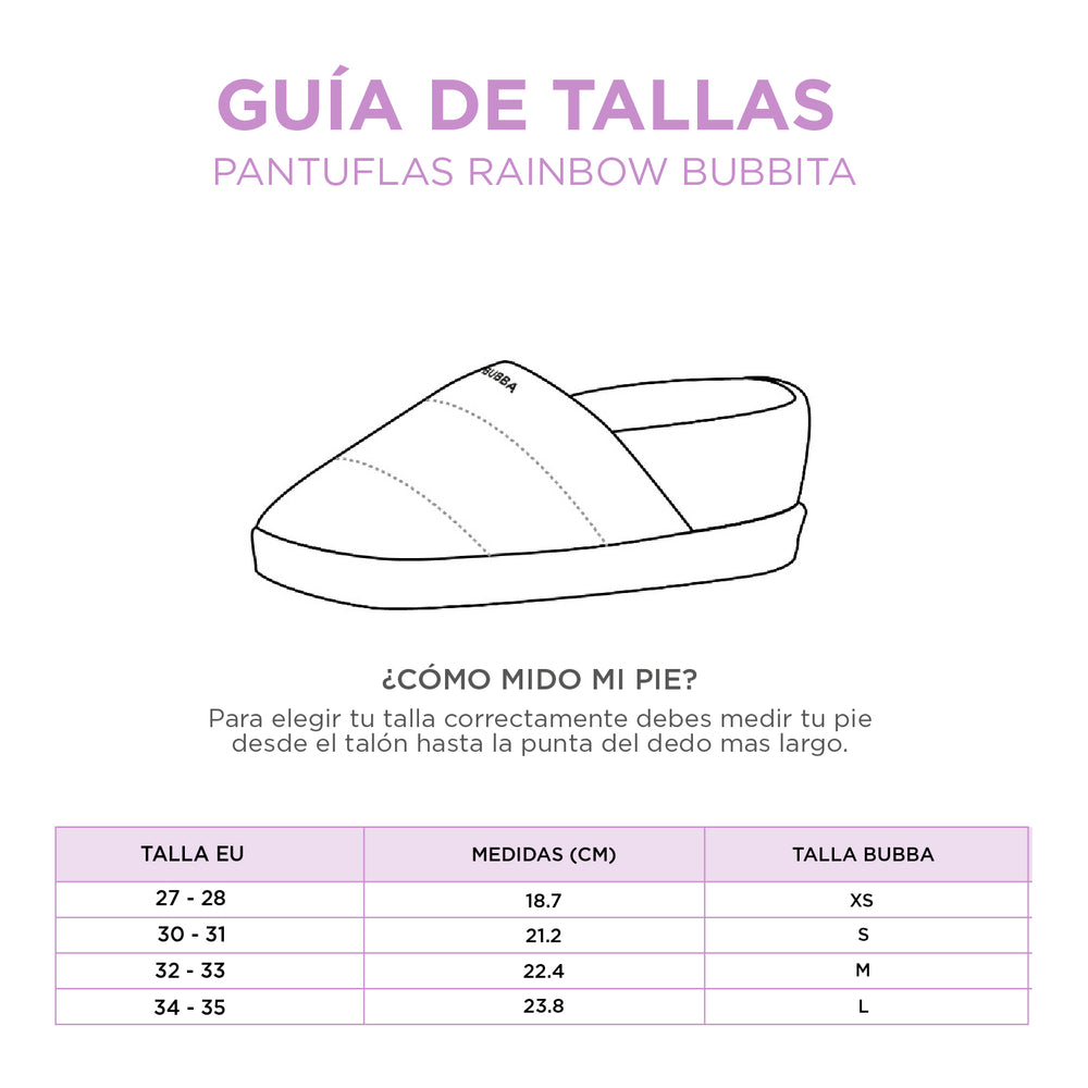 Guía de talla para PANTUFLAS BUBBITA