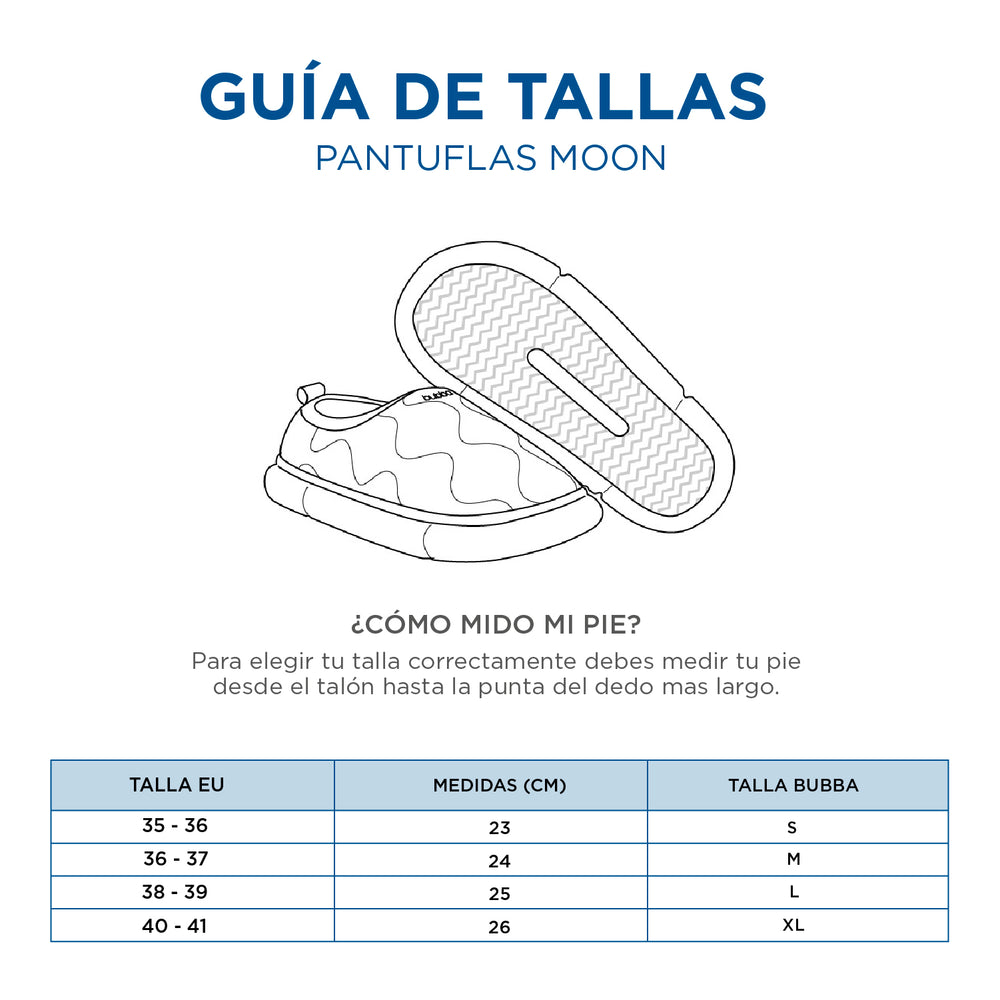 Guía de talla para PANTUFLAS MOON