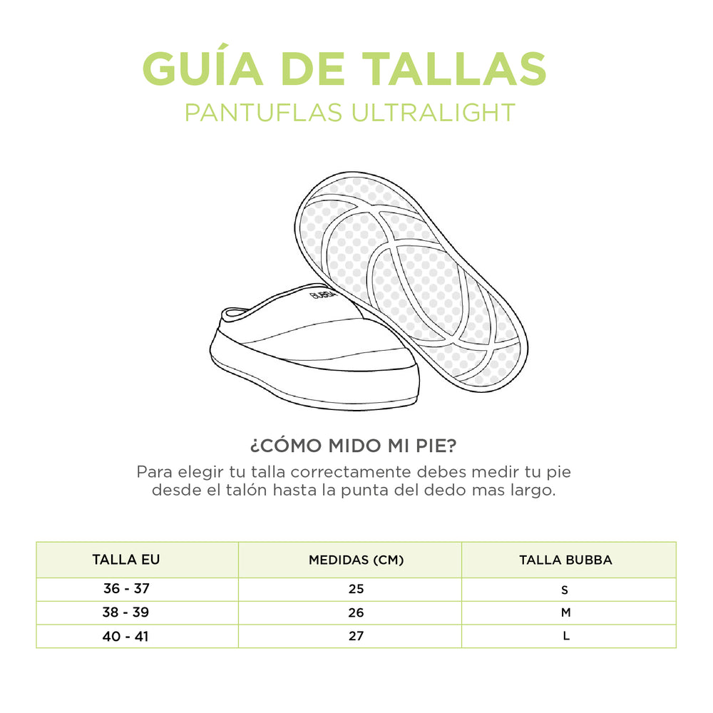 Guía de talla para PANTUFLAS ULTRALIGHT